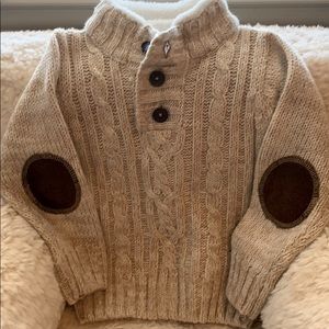 Little Lad elbow patch fur collared sweater